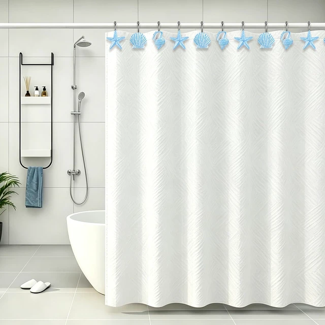 Alt view image 7 of 7 - Home Decor (Seashell), Living Room, Kitchen, Plant Hanger, 12 PCS Beach Theme Shower Hooks for Bathroom, Rustproof Waterproof Seashell Shower Curtain Rings, Decorative Shower Curtain Hooks