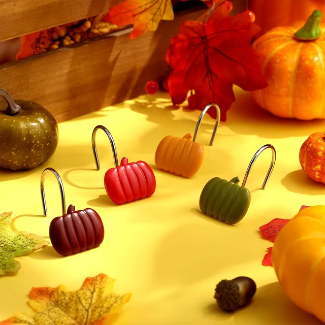 Alt view image 6 of 7 - Pumpkin Shower Hangers, 12 Pcs Fall Shower Curtain Hooks