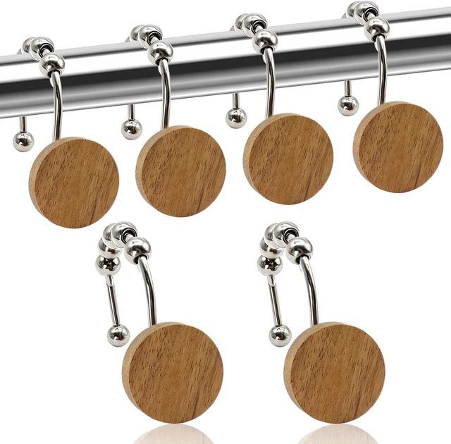 Alt view image 2 of 7 - Living Room (Silvery), Bedroom, Bathroom, 12PCS Shower Hooks for Shower Curtain Rod, Modern Round Log Shower Curtain Hangers, Wooden Decorative Shower Curtain Rings, Wood Shower Curtain Hooks