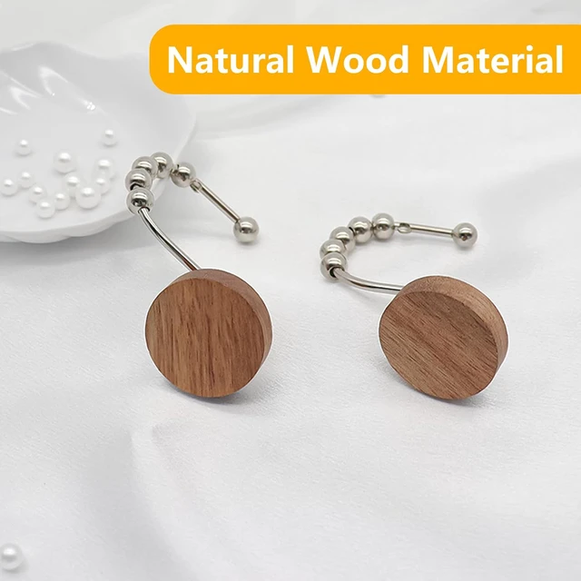 Alt view image 3 of 7 - Living Room (Silvery), Bedroom, Bathroom, 12PCS Shower Hooks for Shower Curtain Rod, Modern Round Log Shower Curtain Hangers, Wooden Decorative Shower Curtain Rings, Wood Shower Curtain Hooks