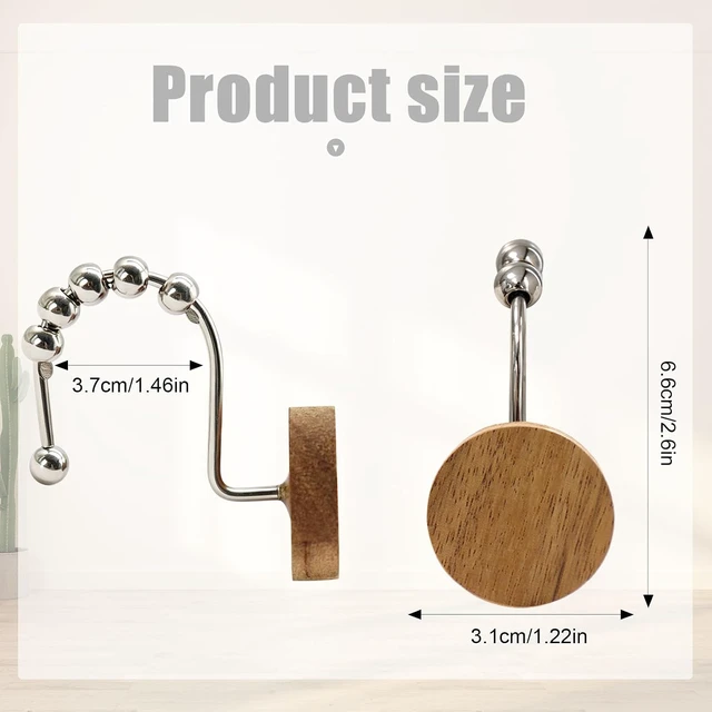 Alt view image 4 of 7 - Living Room (Silvery), Bedroom, Bathroom, 12PCS Shower Hooks for Shower Curtain Rod, Modern Round Log Shower Curtain Hangers, Wooden Decorative Shower Curtain Rings, Wood Shower Curtain Hooks