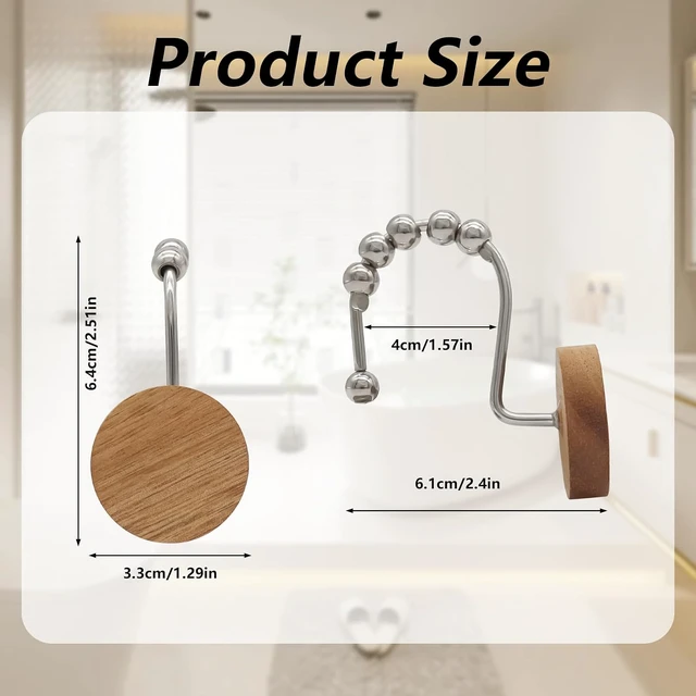 Alt view image 5 of 7 - Living Room (Silvery), Bedroom, Bathroom, 12PCS Shower Hooks for Shower Curtain Rod, Modern Round Log Shower Curtain Hangers, Wooden Decorative Shower Curtain Rings, Wood Shower Curtain Hooks