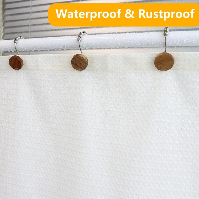 Alt view image 7 of 7 - Living Room (Silvery), Bedroom, Bathroom, 12PCS Shower Hooks for Shower Curtain Rod, Modern Round Log Shower Curtain Hangers, Wooden Decorative Shower Curtain Rings, Wood Shower Curtain Hooks