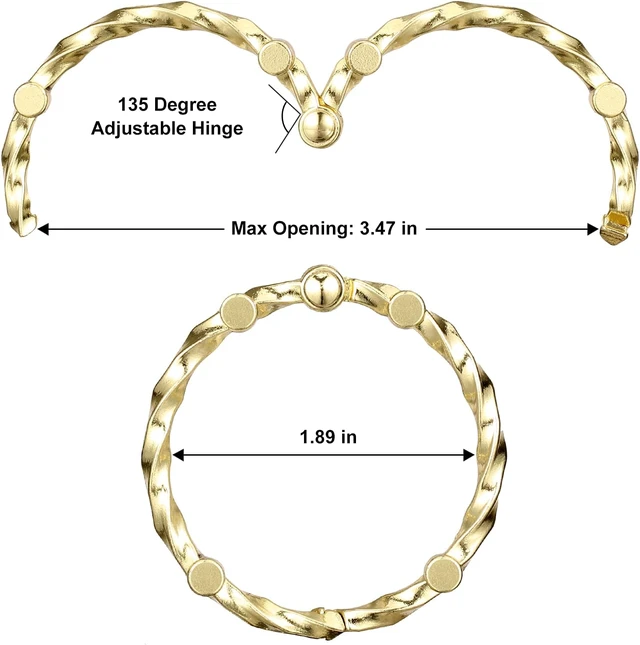 Alt view image 4 of 7 - Set of 12 Premium Metal Shower Rings Hangers HK5# Circle Ring Design, Brass Rustproof Decorative Shower Hooks for Bathroom Shower Curtain Rods, Gold Shower Curtain Rings