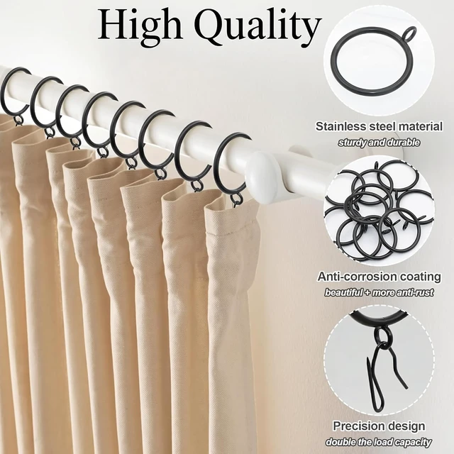 Alt view image 3 of 7 - Black, 50 Pcs Curtain Rings and Hooks 1.52 Inch - Stainless Steel Shower Curtain Rings and Hooks with Eyelets for Curtains Rods and Bathroom Shower Rods