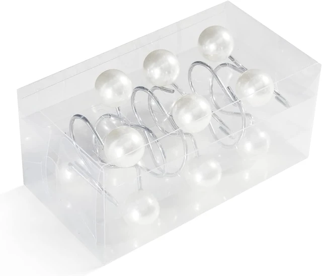 Alt view image 7 of 7 - Ivory Artifical Pearl and Rustproof Metal Unique Cute Shower Hooks for Country Farmhouse Shabby Chic Shower Curtain Bathroom Decor, Elegant Pearl Decorative Shower Curtain Hooks Rings 12PCS