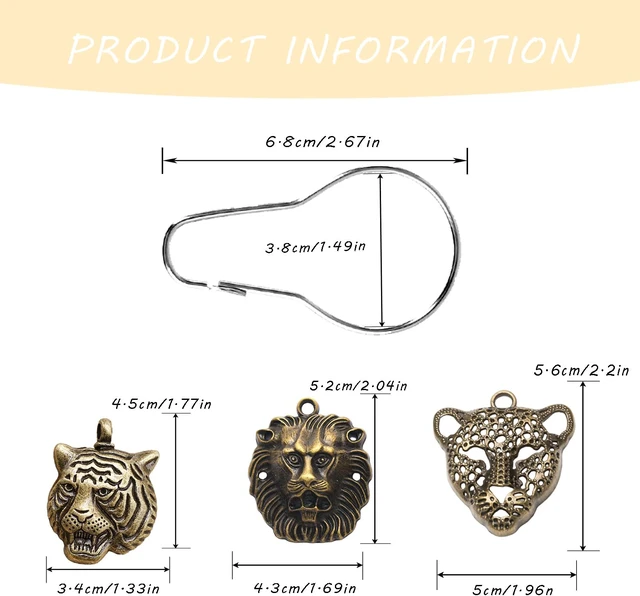 Alt view image 2 of 7 - for Wild Beasts in The Forest Theme Home Bathroom Decor, Rust Proof Stainless Steel Shower Curtain Rings, 12 Pcs Lion Shower Tiger Leopard Shower Curtain Hooks, Animal Shower Curtain