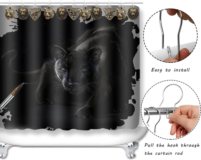 Alt view image 5 of 7 - for Wild Beasts in The Forest Theme Home Bathroom Decor, Rust Proof Stainless Steel Shower Curtain Rings, 12 Pcs Lion Shower Tiger Leopard Shower Curtain Hooks, Animal Shower Curtain
