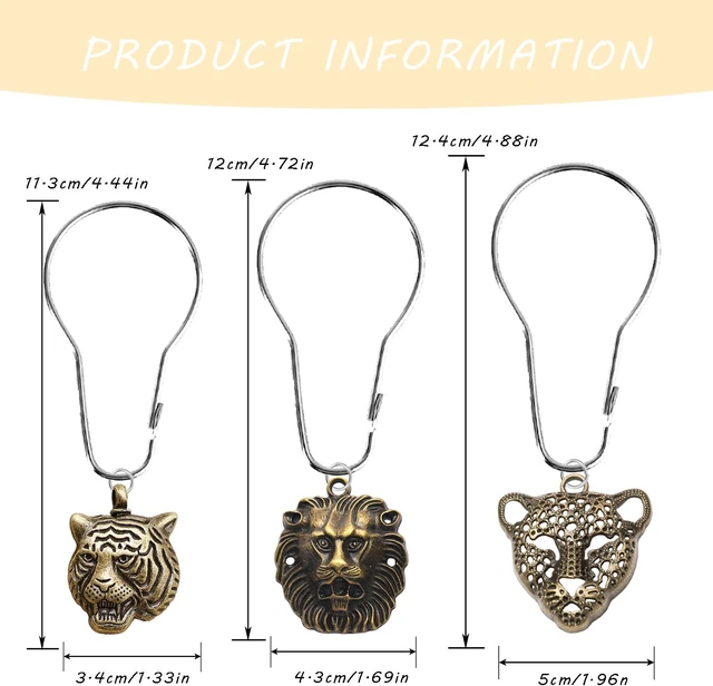 Alt view image 7 of 7 - for Wild Beasts in The Forest Theme Home Bathroom Decor, Rust Proof Stainless Steel Shower Curtain Rings, 12 Pcs Lion Shower Tiger Leopard Shower Curtain Hooks, Animal Shower Curtain