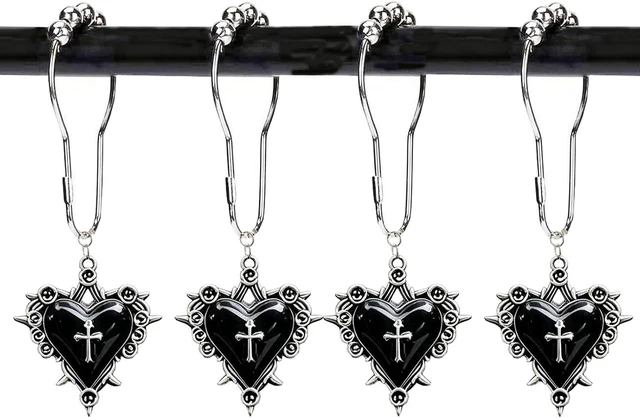 Main image of 12Pcs Heart Cross Decorative Shower Rings, Halloween Shower Curtain Hooks
