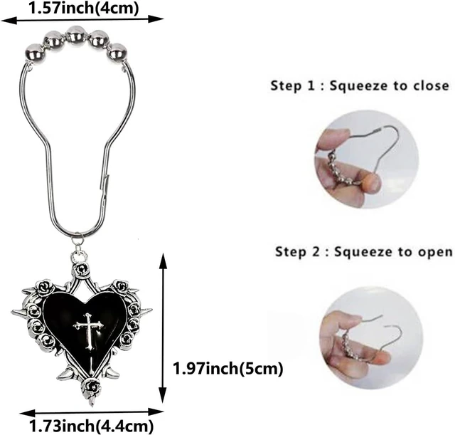 Alt view image 3 of 7 - 12Pcs Heart Cross Decorative Shower Rings, Halloween Shower Curtain Hooks