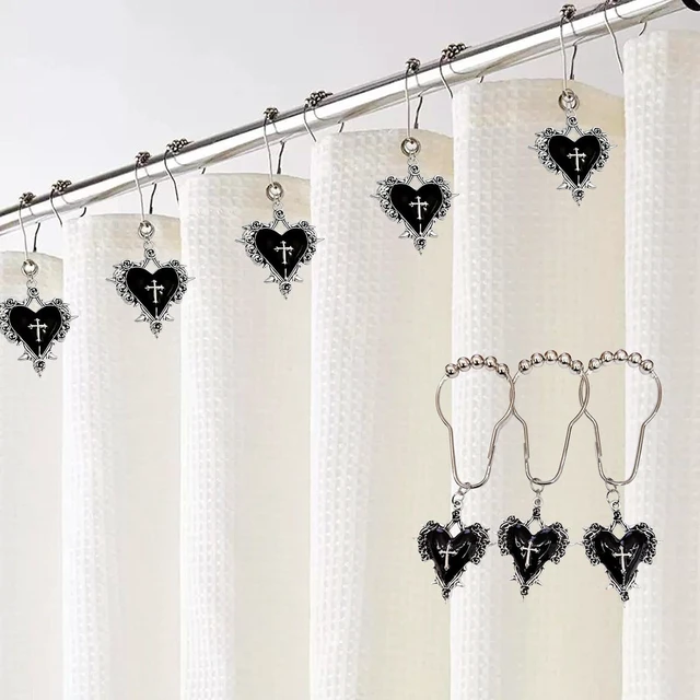 Alt view image 2 of 7 - 12Pcs Heart Cross Decorative Shower Rings, Halloween Shower Curtain Hooks