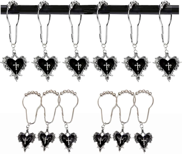 Alt view image 5 of 7 - 12Pcs Heart Cross Decorative Shower Rings, Halloween Shower Curtain Hooks
