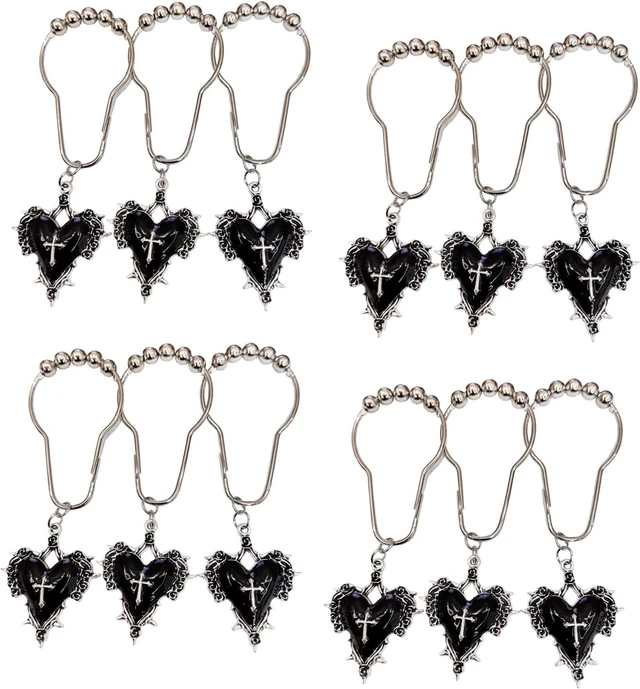 Alt view image 6 of 7 - 12Pcs Heart Cross Decorative Shower Rings, Halloween Shower Curtain Hooks