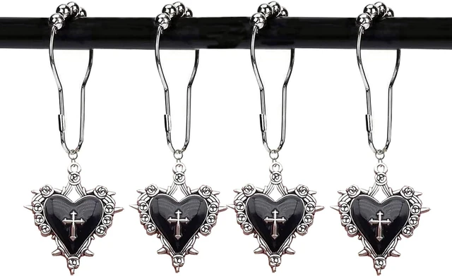 Alt view image 7 of 7 - 12Pcs Heart Cross Decorative Shower Rings, Halloween Shower Curtain Hooks