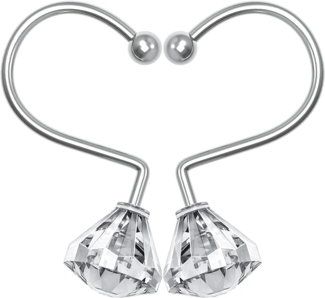 Main image of Clear, Rust Proof Diamond Shaped Crystal Decorative for Shower Curtains and Rods, 12PCS Shower Curtain Hooks Rings for Bathroom