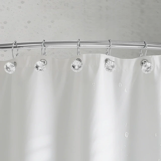 Alt view image 2 of 7 - Clear, Rust Proof Diamond Shaped Crystal Decorative for Shower Curtains and Rods, 12PCS Shower Curtain Hooks Rings for Bathroom