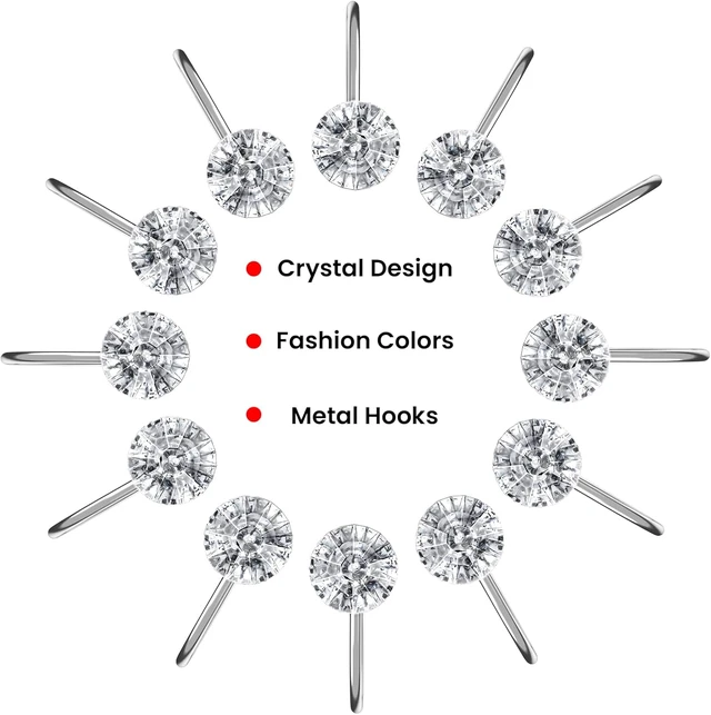 Alt view image 4 of 7 - Clear, Rust Proof Diamond Shaped Crystal Decorative for Shower Curtains and Rods, 12PCS Shower Curtain Hooks Rings for Bathroom
