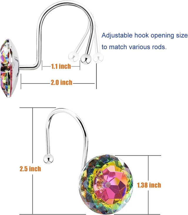 Alt view image 3 of 7 - Round Heavy Duty Design (Black), Rust Proof Metal Crystal Rhinestones Bling Shower Curtain Rings Hangers for Shower Curtains Decorative, 12PCS Stainless Steel Shower Curtain Hooks Rings for Bathroom
