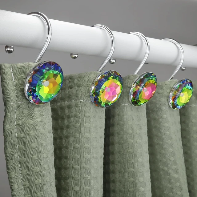 Alt view image 5 of 7 - Round Heavy Duty Design (Black), Rust Proof Metal Crystal Rhinestones Bling Shower Curtain Rings Hangers for Shower Curtains Decorative, 12PCS Stainless Steel Shower Curtain Hooks Rings for Bathroom