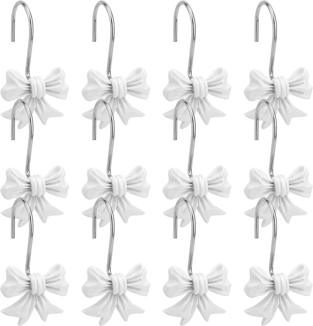 Main image of Decorative Bathroom Bow Hangers Cute Metal Curtain Rings for Bathroom Baby Room Nursery Art Decor (White), 12pcs Bow Knot Shower Curtain Hooks