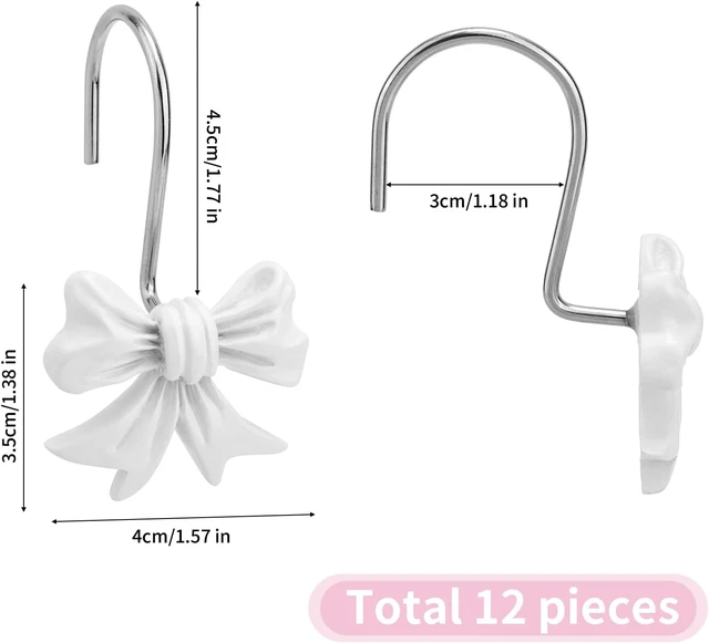 Alt view image 2 of 7 - Decorative Bathroom Bow Hangers Cute Metal Curtain Rings for Bathroom Baby Room Nursery Art Decor (White), 12pcs Bow Knot Shower Curtain Hooks