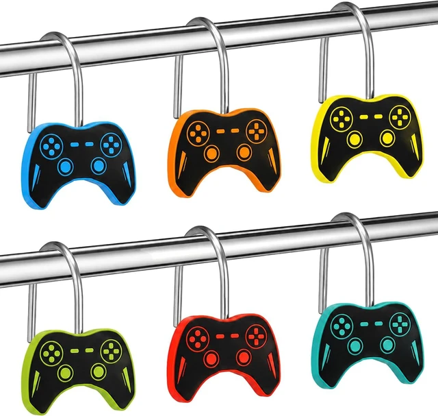 Main image of 12 Pcs Game Shower Curtain Hooks Video Game Controller Decorative Shower Curtain Hangers Rust Hooks Rings for Bathroom Rods Curtains Bedroom Restroom Decoration