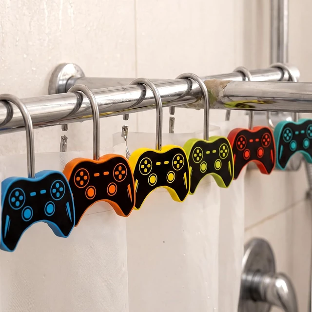 Alt view image 4 of 6 - 12 Pcs Game Shower Curtain Hooks Video Game Controller Decorative Shower Curtain Hangers Rust Hooks Rings for Bathroom Rods Curtains Bedroom Restroom Decoration