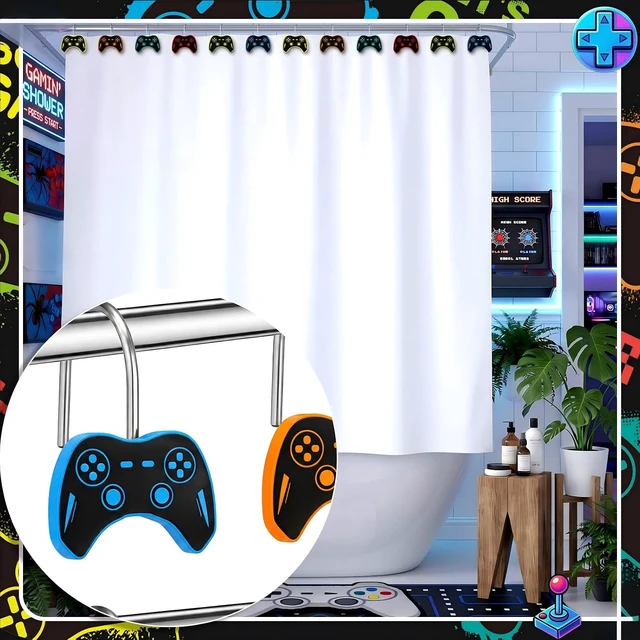 Alt view image 5 of 6 - 12 Pcs Game Shower Curtain Hooks Video Game Controller Decorative Shower Curtain Hangers Rust Hooks Rings for Bathroom Rods Curtains Bedroom Restroom Decoration