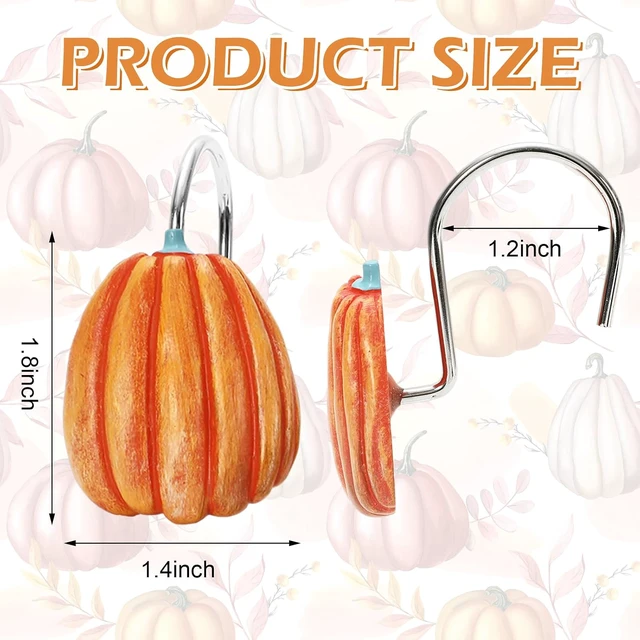 Alt view image 2 of 7 - 12 Pcs Fall Shower Curtain Hooks 4 Designs Pumpkin Curtain Rings Autumn Thanksgiving Decorative Hanger Hooks for Bedroom Bathroom Decor