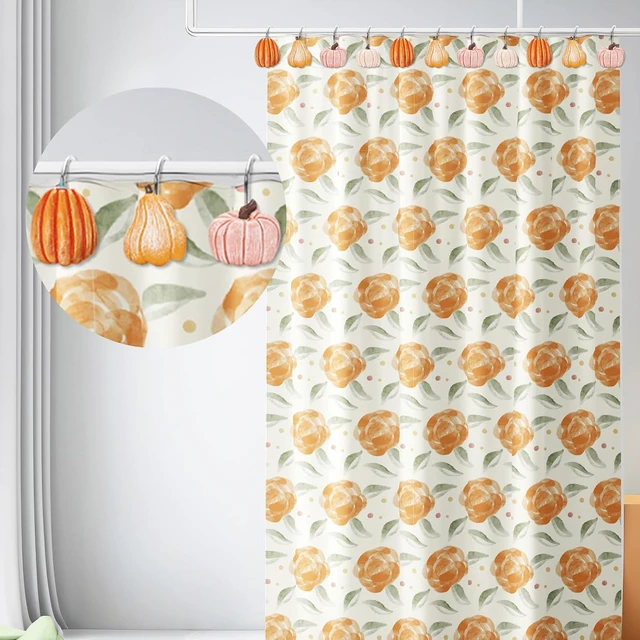 Alt view image 4 of 7 - 12 Pcs Fall Shower Curtain Hooks 4 Designs Pumpkin Curtain Rings Autumn Thanksgiving Decorative Hanger Hooks for Bedroom Bathroom Decor