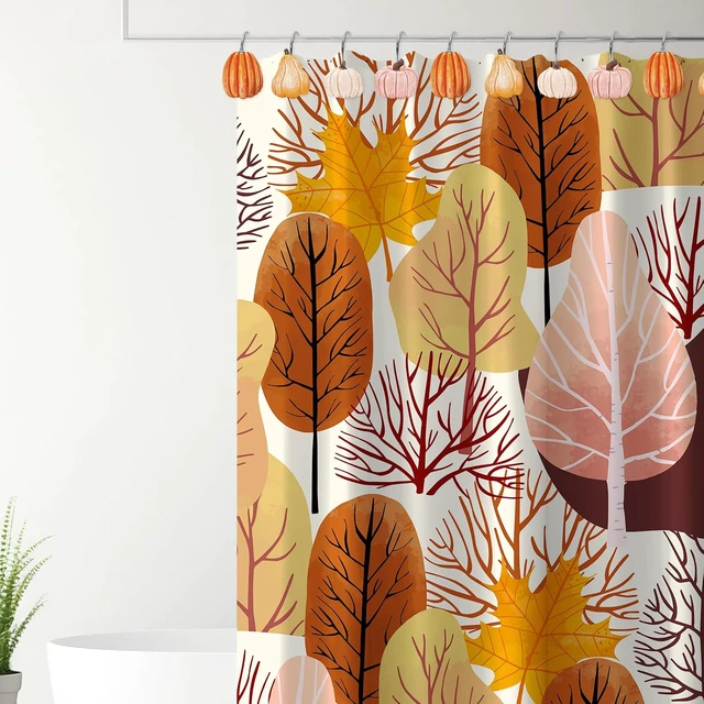 Alt view image 5 of 7 - 12 Pcs Fall Shower Curtain Hooks 4 Designs Pumpkin Curtain Rings Autumn Thanksgiving Decorative Hanger Hooks for Bedroom Bathroom Decor