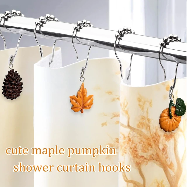 Alt view image 2 of 6 - Pumpkin Maple Leaves Shower Curtain Hooks, Fall Shower Curtain Hooks