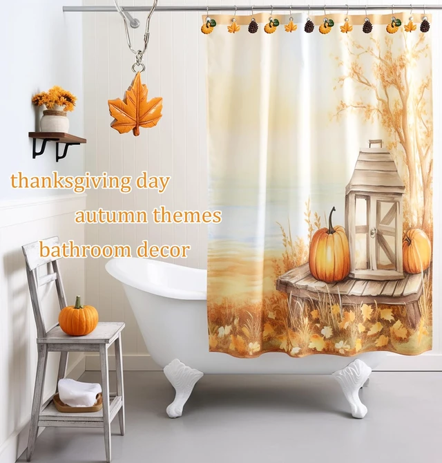 Alt view image 3 of 6 - Pumpkin Maple Leaves Shower Curtain Hooks, Fall Shower Curtain Hooks