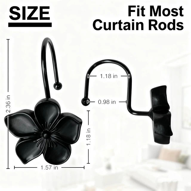 Alt view image 2 of 7 - Living Room Creative Home Accessories (Black), Bedroom, Decorative Resin Cherry Blossom Shower Hooks for Bathroom, 12 Pcs Rust-Proof Metal Hanging Rings, Vanda Flower Shower Curtain Hooks