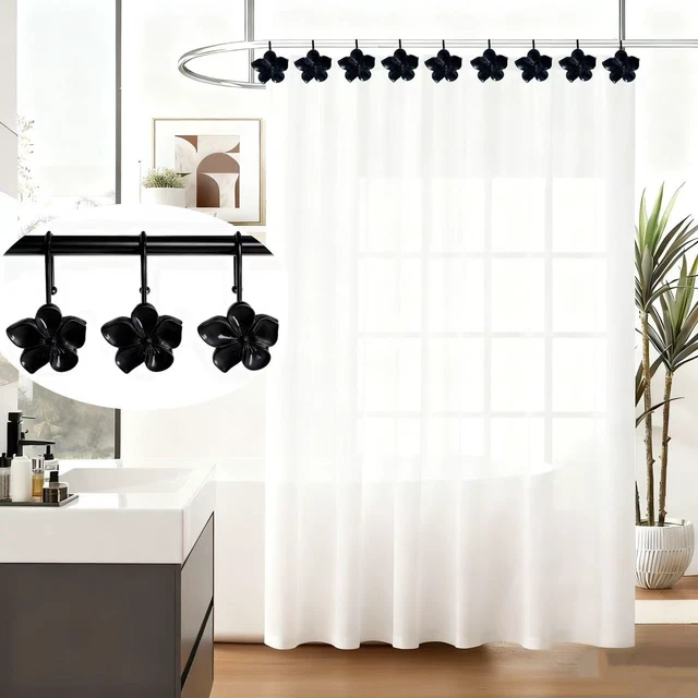 Alt view image 6 of 7 - Living Room Creative Home Accessories (Black), Bedroom, Decorative Resin Cherry Blossom Shower Hooks for Bathroom, 12 Pcs Rust-Proof Metal Hanging Rings, Vanda Flower Shower Curtain Hooks