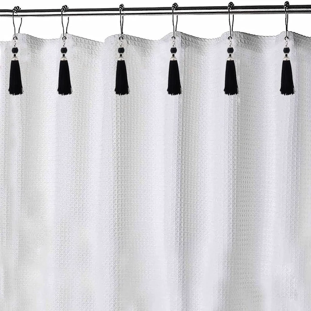 Alt view image 5 of 7 - Black, Farmhouse Boho Bathroom Decor, 12Pcs Tassel Shower Curtain Hooks