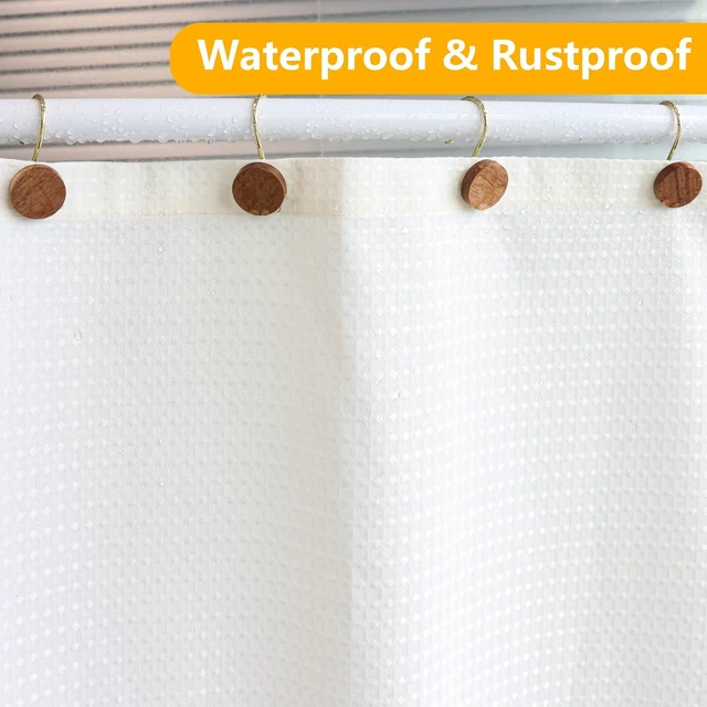 Alt view image 7 of 7 - Living Room (Gold), Bedroom, Bathroom, 12PCS Metal Shower Hooks for Shower Curtain Rod, Modern Round Log Shower Curtain Hangers, Wood Decorative Shower Curtain Rings, Shower Curtain Hooks