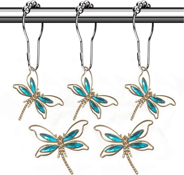 Main image of Crystal Dragonfly Shower Curtain Hooks Brushed Nickel Shower Curtain Rings