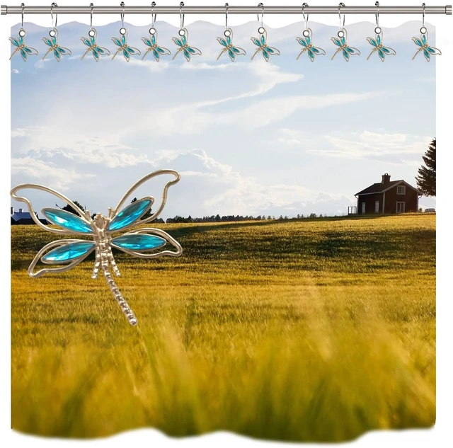 Alt view image 2 of 6 - Crystal Dragonfly Shower Curtain Hooks Brushed Nickel Shower Curtain Rings