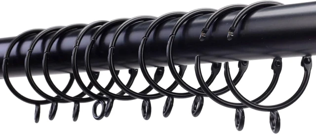 Main image of Shower Curtain Rings 24pcs Black, 1.25inch Heavy Duty Rustproof Metal Drapery Rings, Openable Curtain Rings with Eyelets