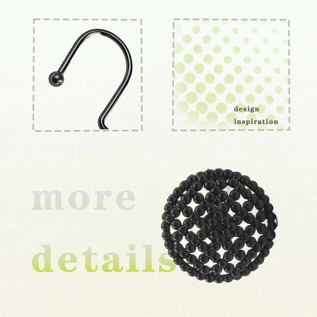 Alt view image 2 of 7 - Rust Proof Heavy Duty Metal Shower Hangers for Bathroom Rods, 12 Pack Modern 3D Beaded Decorative Shower Curtain Rings, Black Shower Curtain Hooks