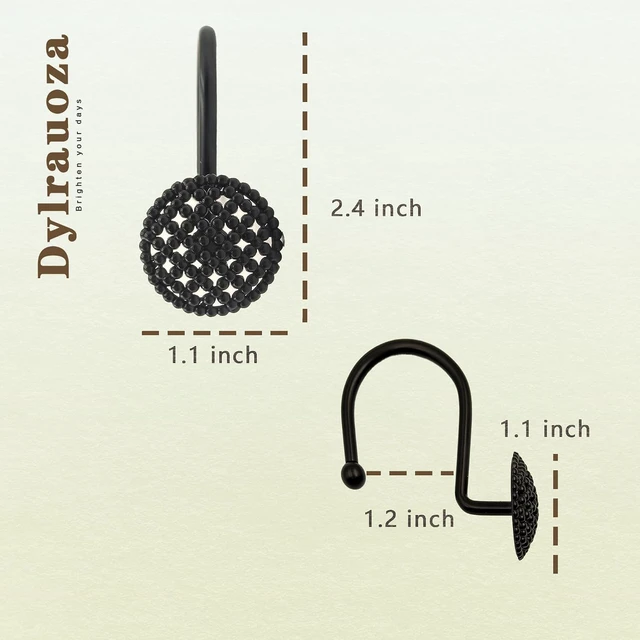 Alt view image 4 of 7 - Rust Proof Heavy Duty Metal Shower Hangers for Bathroom Rods, 12 Pack Modern 3D Beaded Decorative Shower Curtain Rings, Black Shower Curtain Hooks