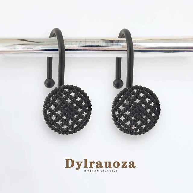 Alt view image 5 of 7 - Rust Proof Heavy Duty Metal Shower Hangers for Bathroom Rods, 12 Pack Modern 3D Beaded Decorative Shower Curtain Rings, Black Shower Curtain Hooks