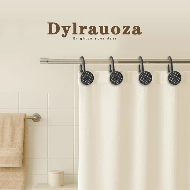 Alt view image 7 of 7 - Rust Proof Heavy Duty Metal Shower Hangers for Bathroom Rods, 12 Pack Modern 3D Beaded Decorative Shower Curtain Rings, Black Shower Curtain Hooks