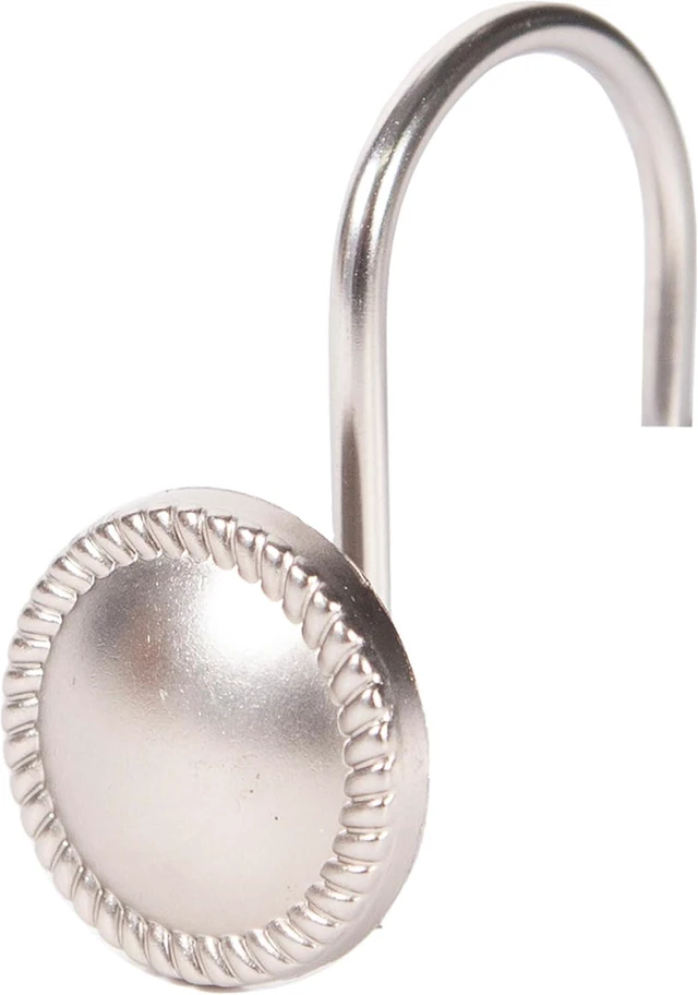 Main image of Brushed Nickel, Set of 12, Easy to Install, Bathroom Use, KN62151 Erin Rust-Resistant Metal Decorative Classic Shower Curtain Hooks for Shower Curtain and Standard Shower Curtain Rod