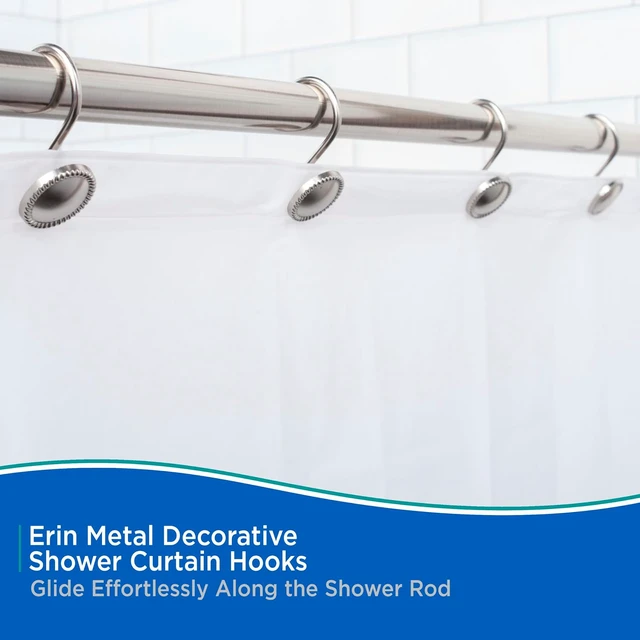 Alt view image 3 of 6 - Brushed Nickel, Set of 12, Easy to Install, Bathroom Use, KN62151 Erin Rust-Resistant Metal Decorative Classic Shower Curtain Hooks for Shower Curtain and Standard Shower Curtain Rod