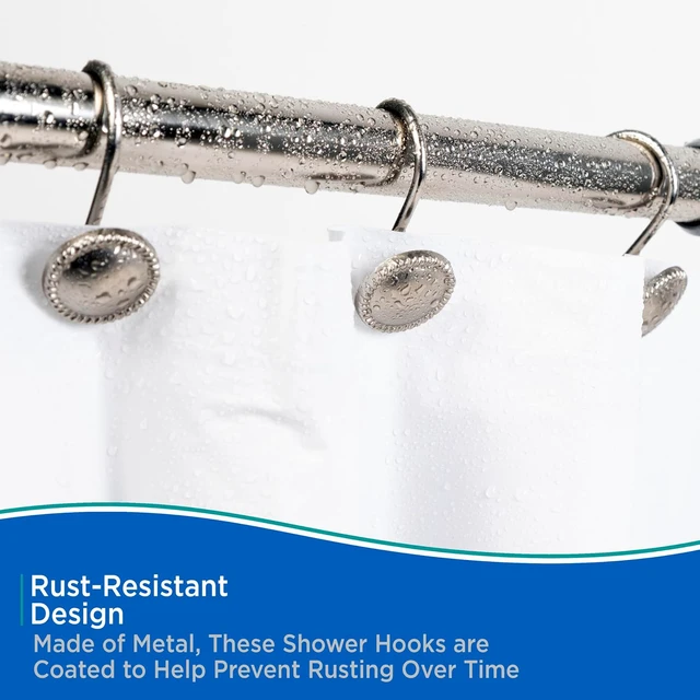 Alt view image 4 of 6 - Brushed Nickel, Set of 12, Easy to Install, Bathroom Use, KN62151 Erin Rust-Resistant Metal Decorative Classic Shower Curtain Hooks for Shower Curtain and Standard Shower Curtain Rod