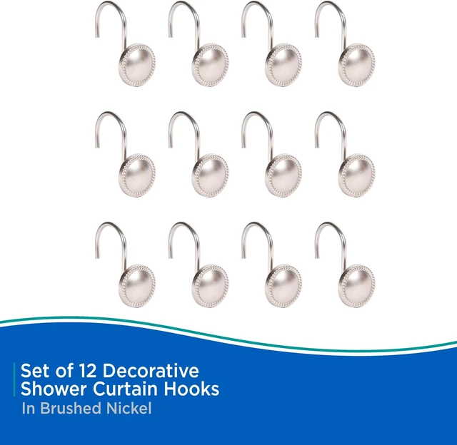 Alt view image 5 of 6 - Brushed Nickel, Set of 12, Easy to Install, Bathroom Use, KN62151 Erin Rust-Resistant Metal Decorative Classic Shower Curtain Hooks for Shower Curtain and Standard Shower Curtain Rod