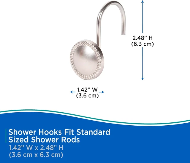 Alt view image 6 of 6 - Brushed Nickel, Set of 12, Easy to Install, Bathroom Use, KN62151 Erin Rust-Resistant Metal Decorative Classic Shower Curtain Hooks for Shower Curtain and Standard Shower Curtain Rod